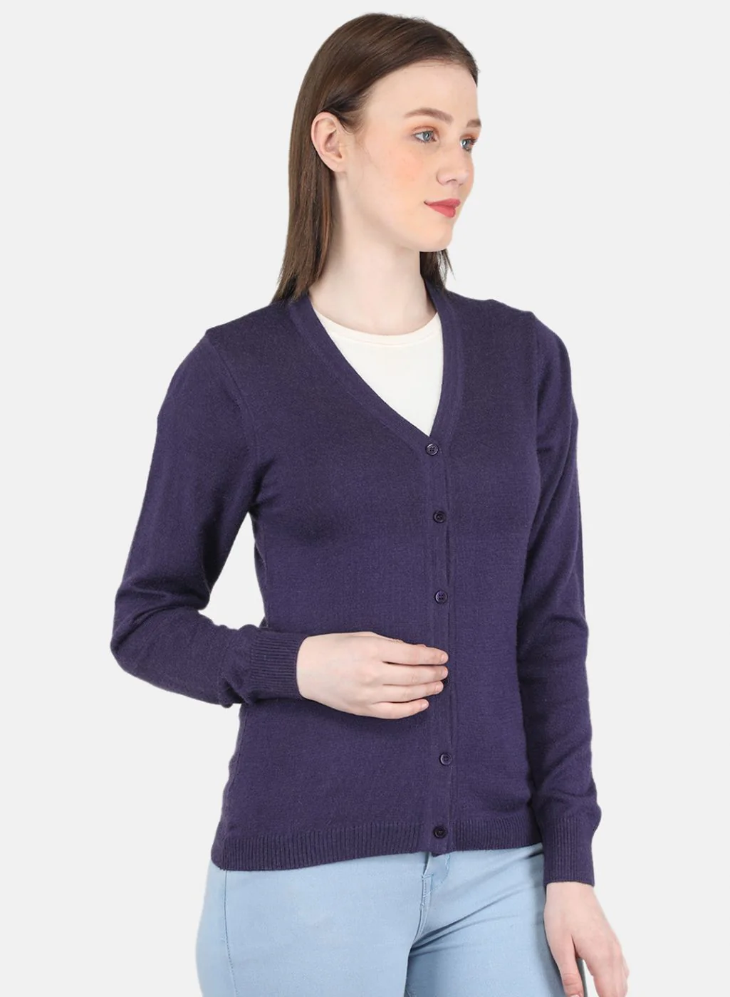 Women Purple Solid Cardigan - Image 6