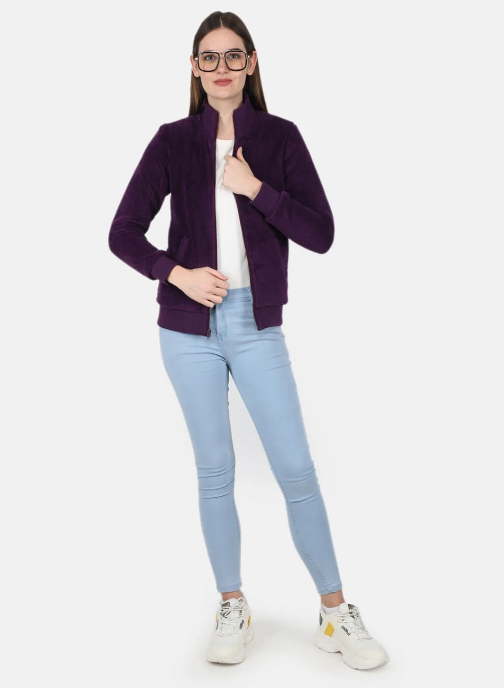 Women Purple Solid Sweatshirt - Image 4