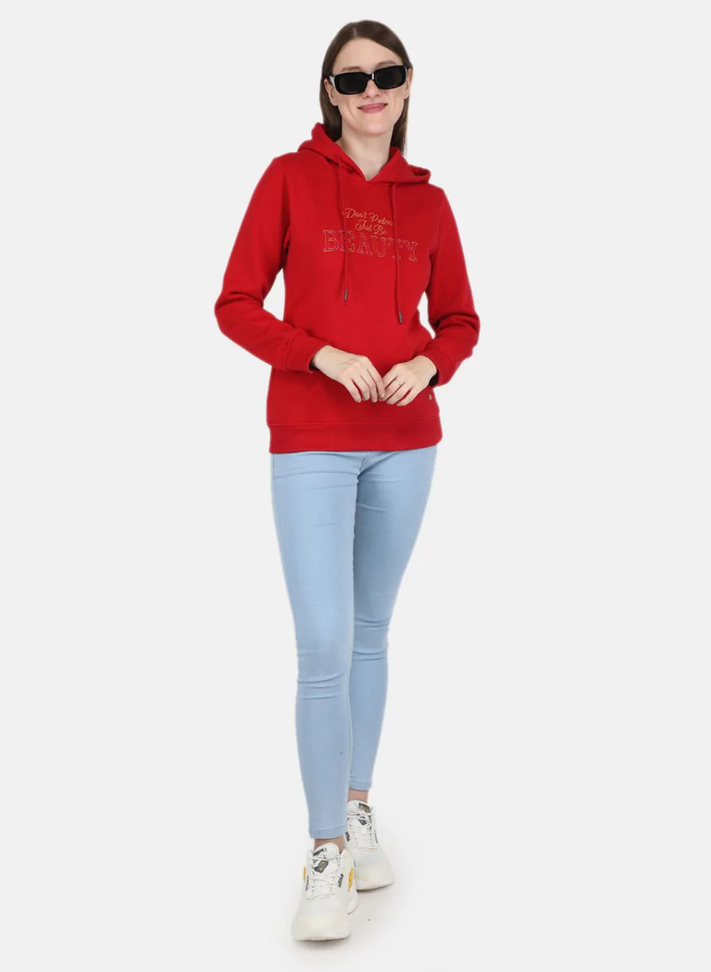 Women Red Embroidered Sweatshirt - Image 4