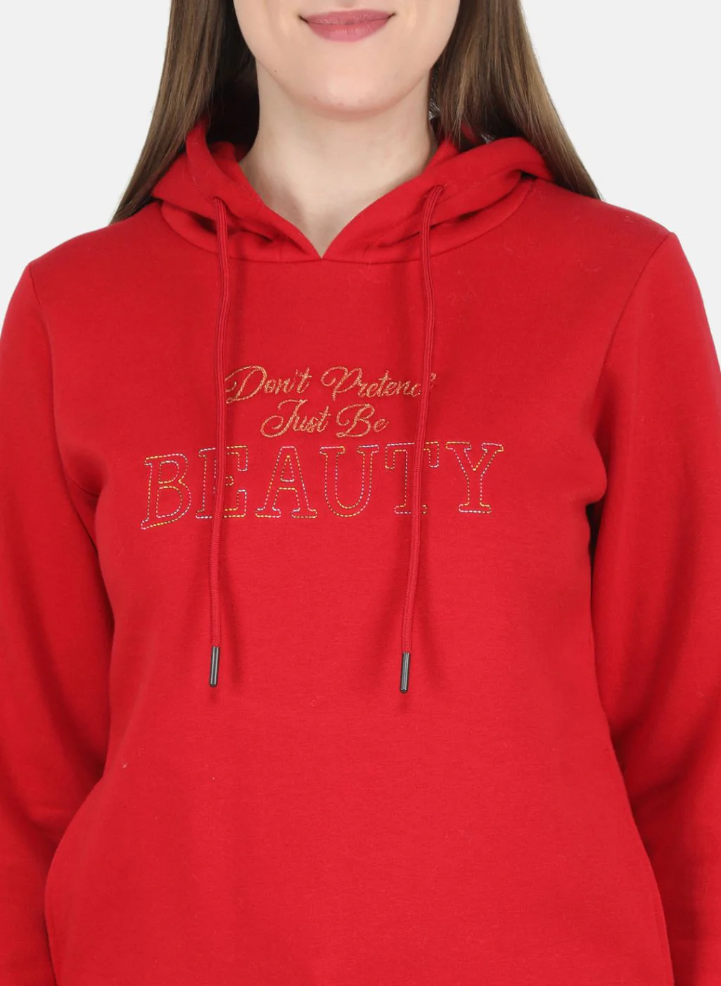 Women Red Embroidered Sweatshirt - Image 5