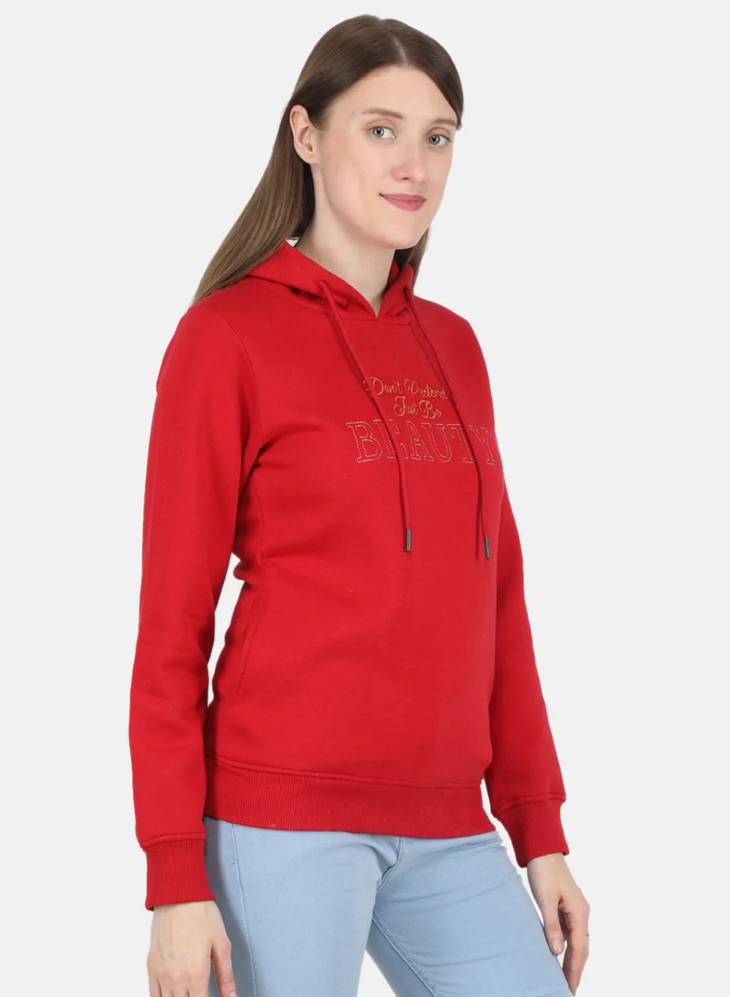 Women Red Embroidered Sweatshirt - Image 6