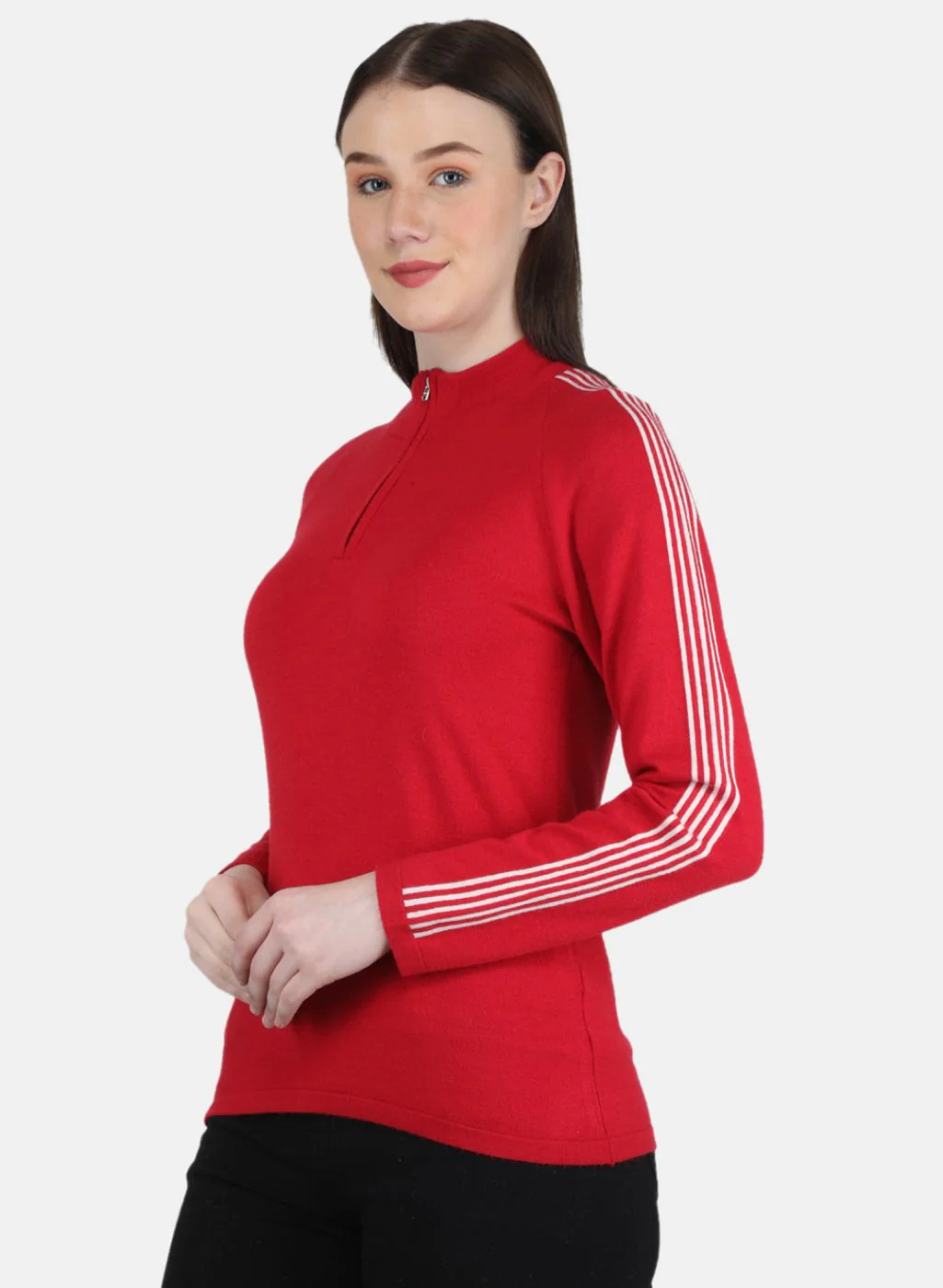 Women Red Self Design Pullover - Image 2