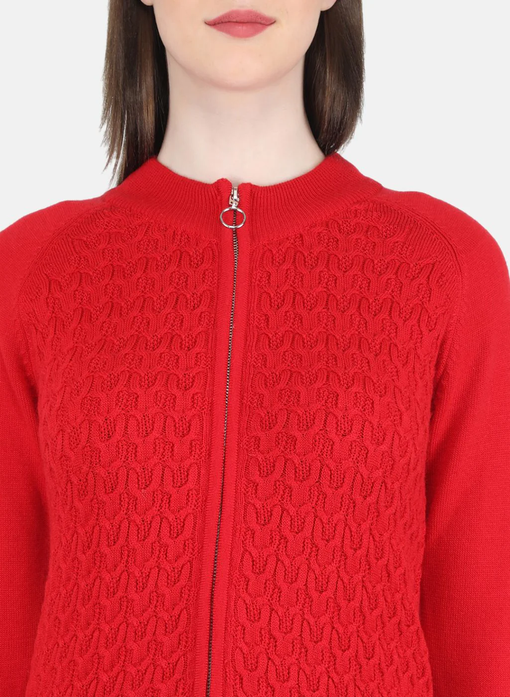Women Red Self Design Pullover - Image 5