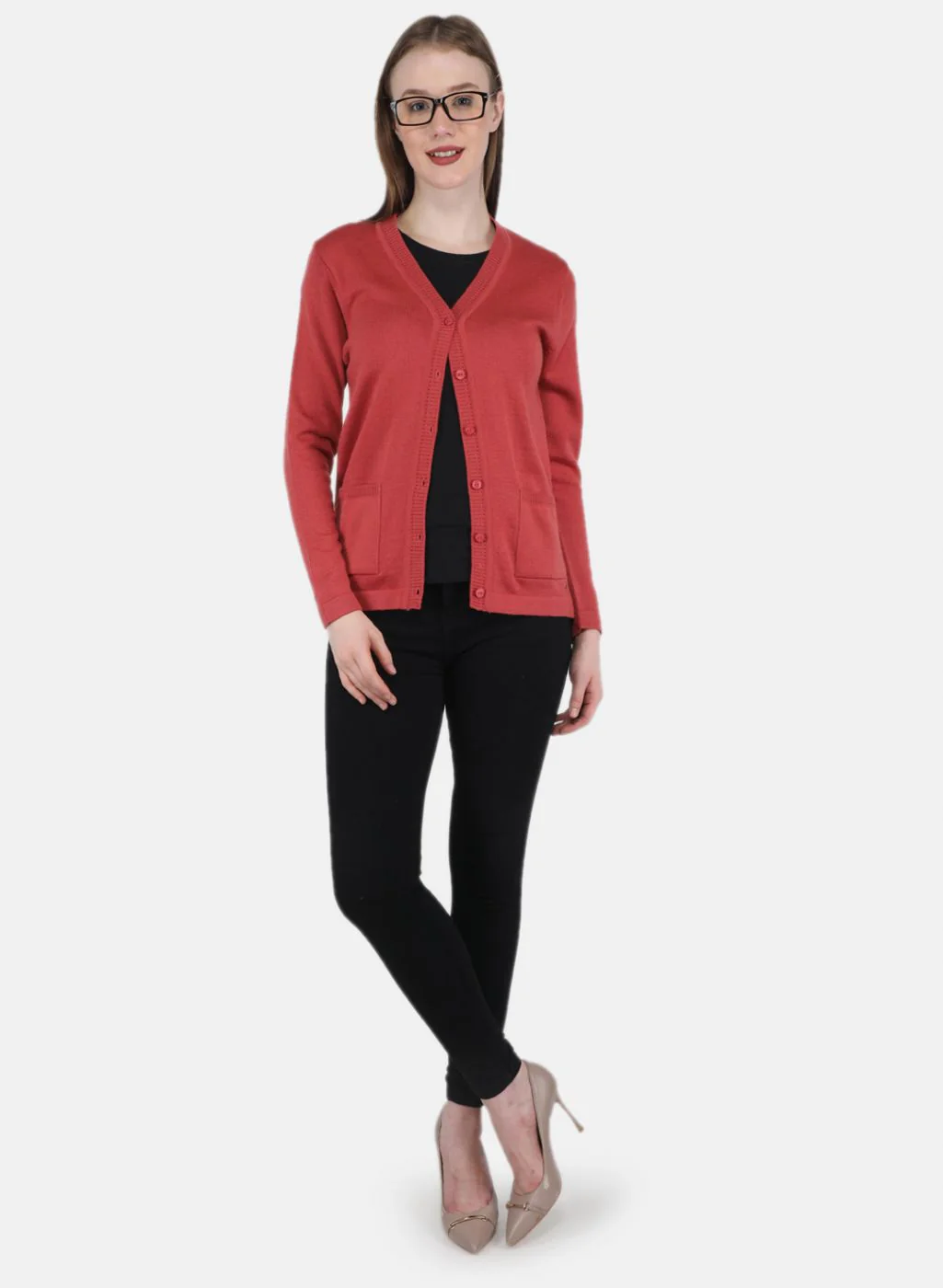 Women Red Solid Cardigan - Image 4