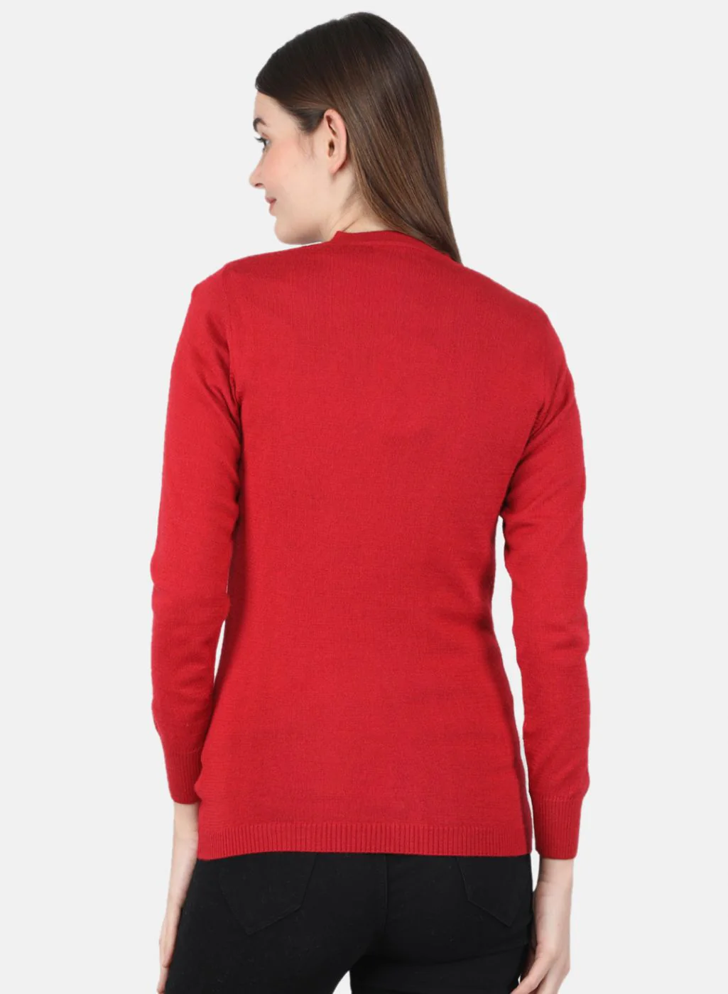 Women Red Solid Cardigan - Image 3