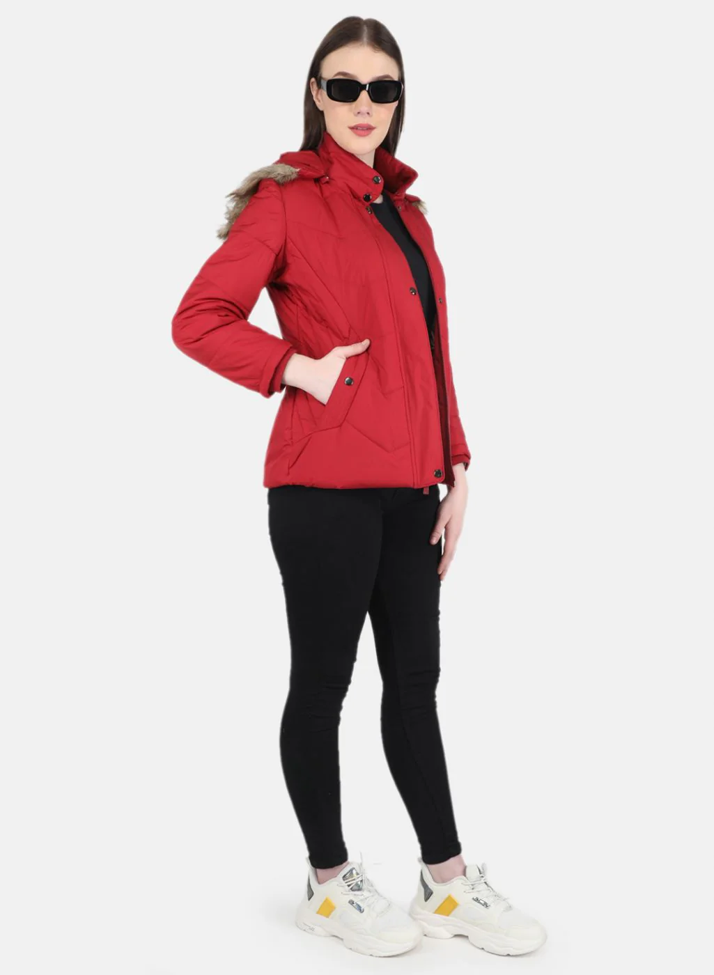 Women Red Solid Jacket - Image 4