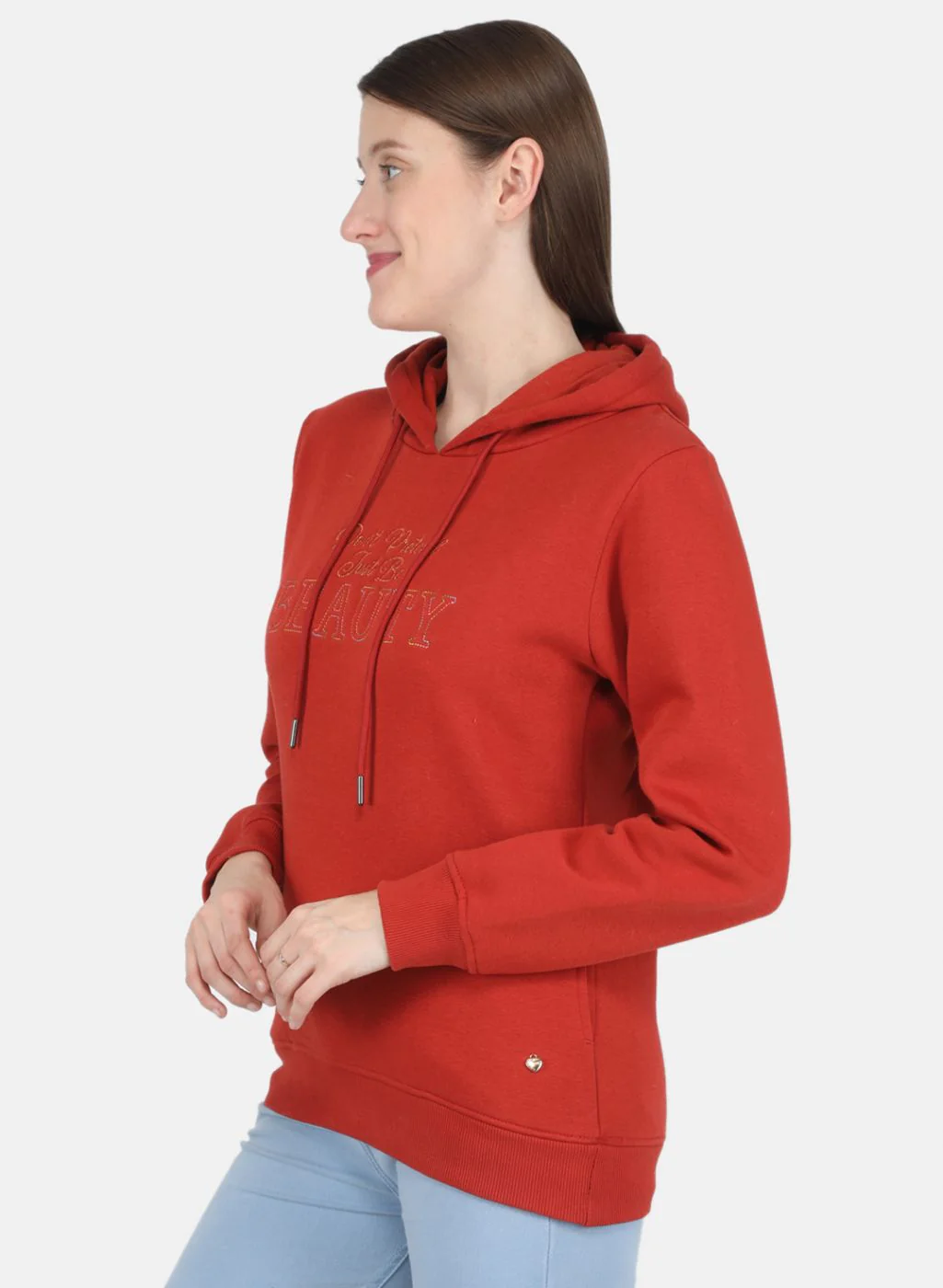 Women Rust Orange Embroidered Sweatshirt - Image 2