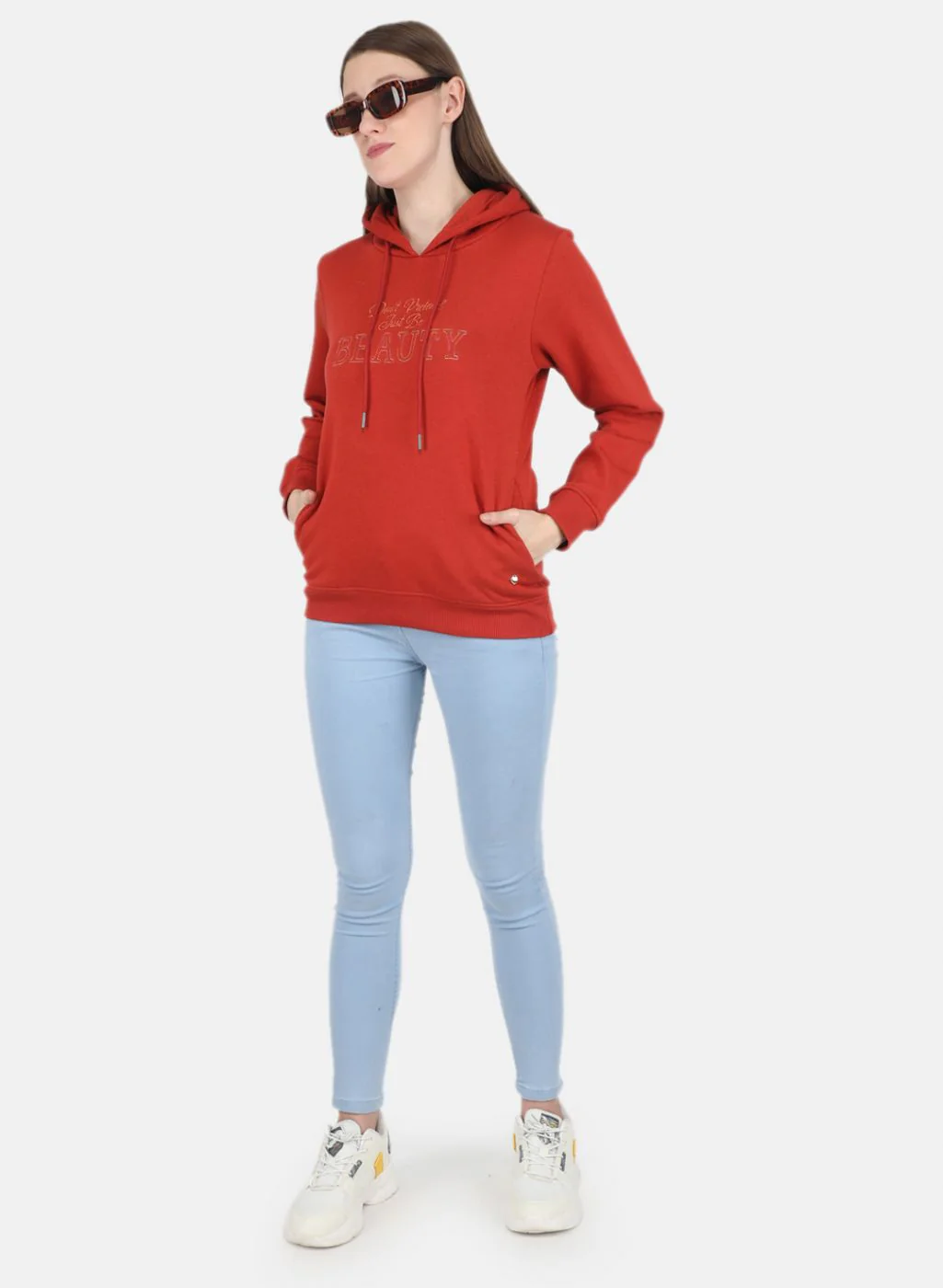 Women Rust Orange Embroidered Sweatshirt - Image 4