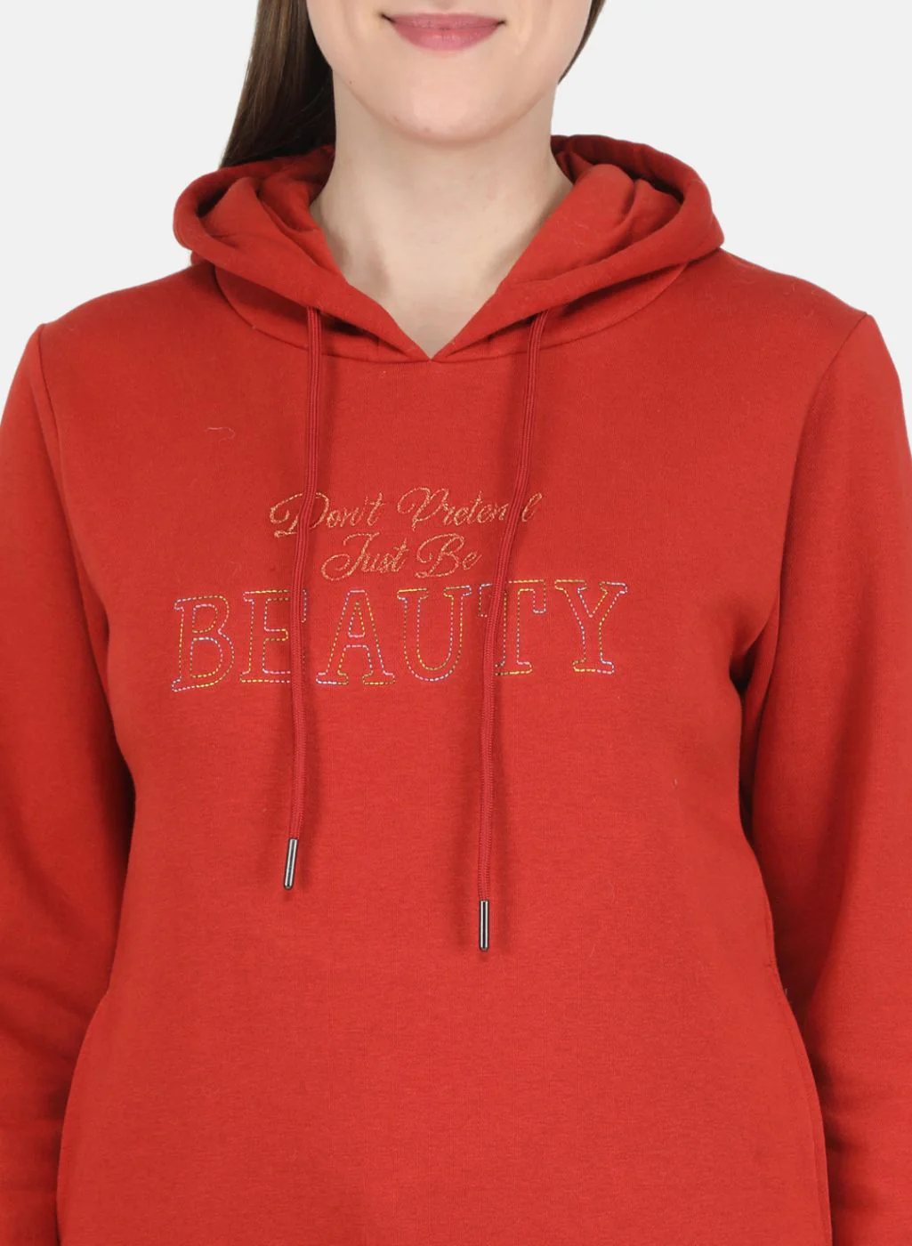 Women Rust Orange Embroidered Sweatshirt - Image 5