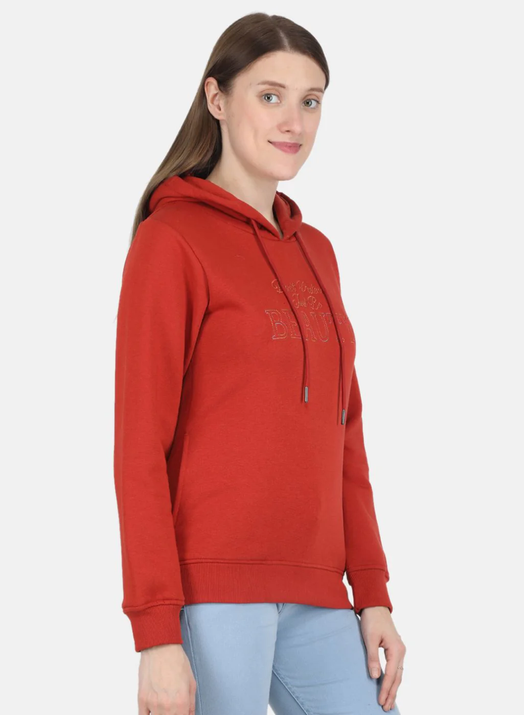 Women Rust Orange Embroidered Sweatshirt - Image 6
