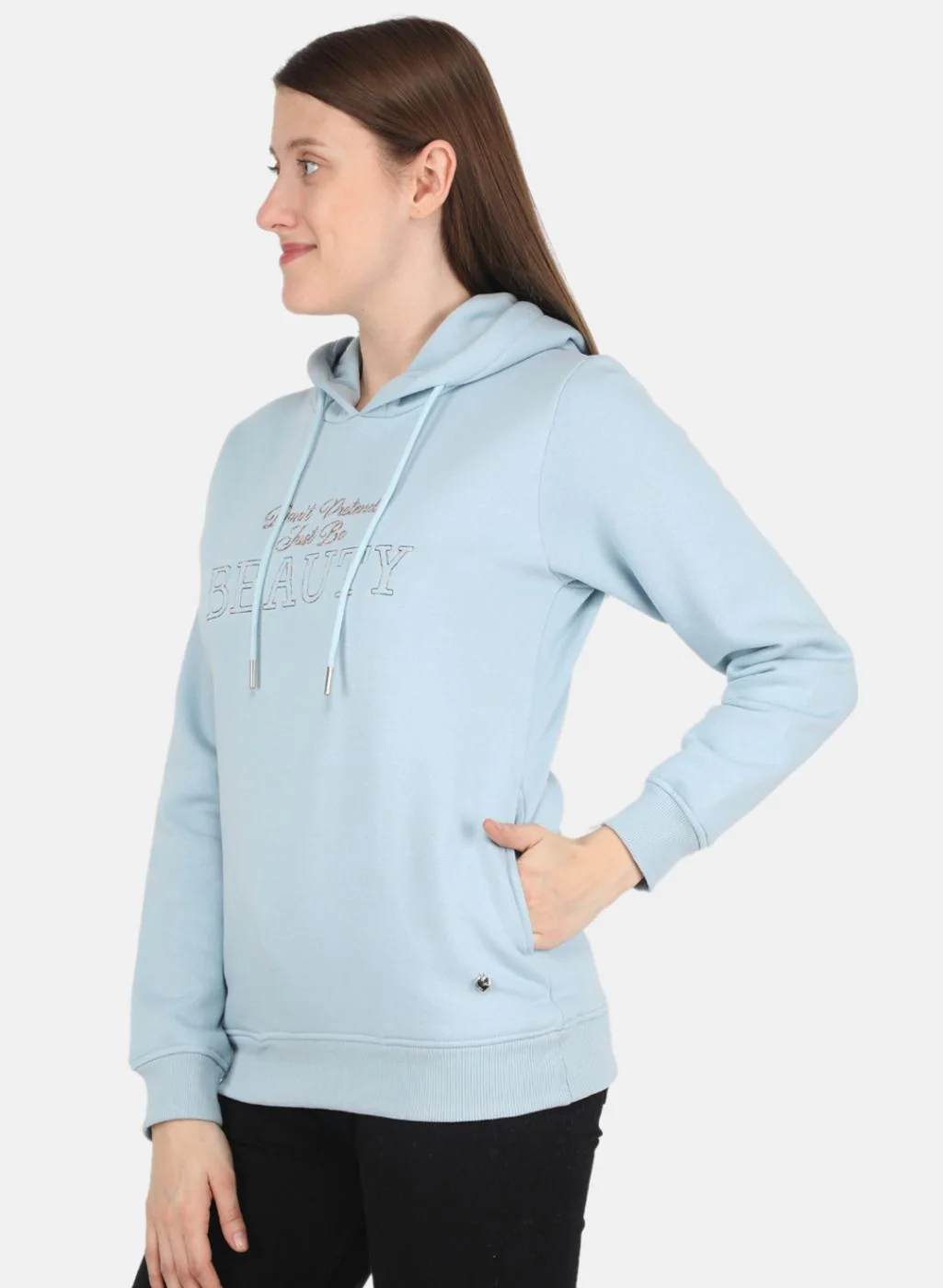 Women Sky Blue Embroidered Sweatshirt - Image 2