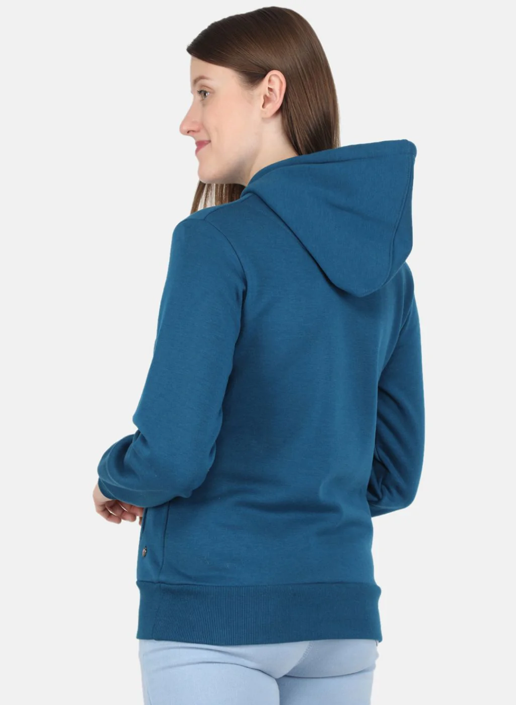 Women Teal Blue Embroidered Sweatshirt - Image 3