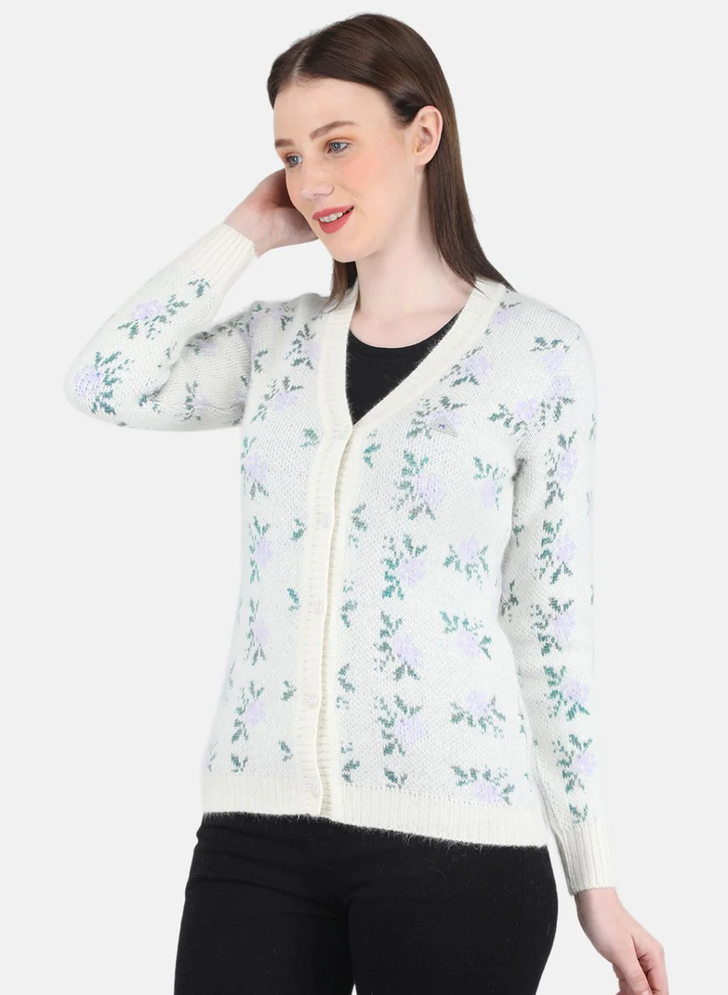Women White Self Design Cardigan - Image 2