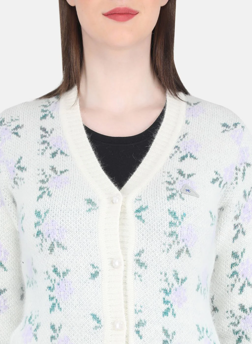 Women White Self Design Cardigan - Image 5