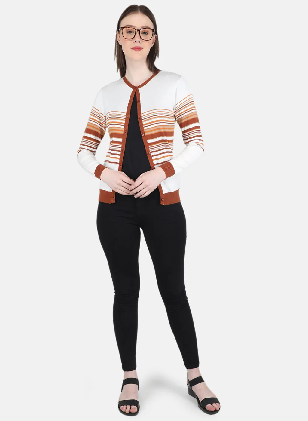 Women White Stripe Cardigan - Image 4