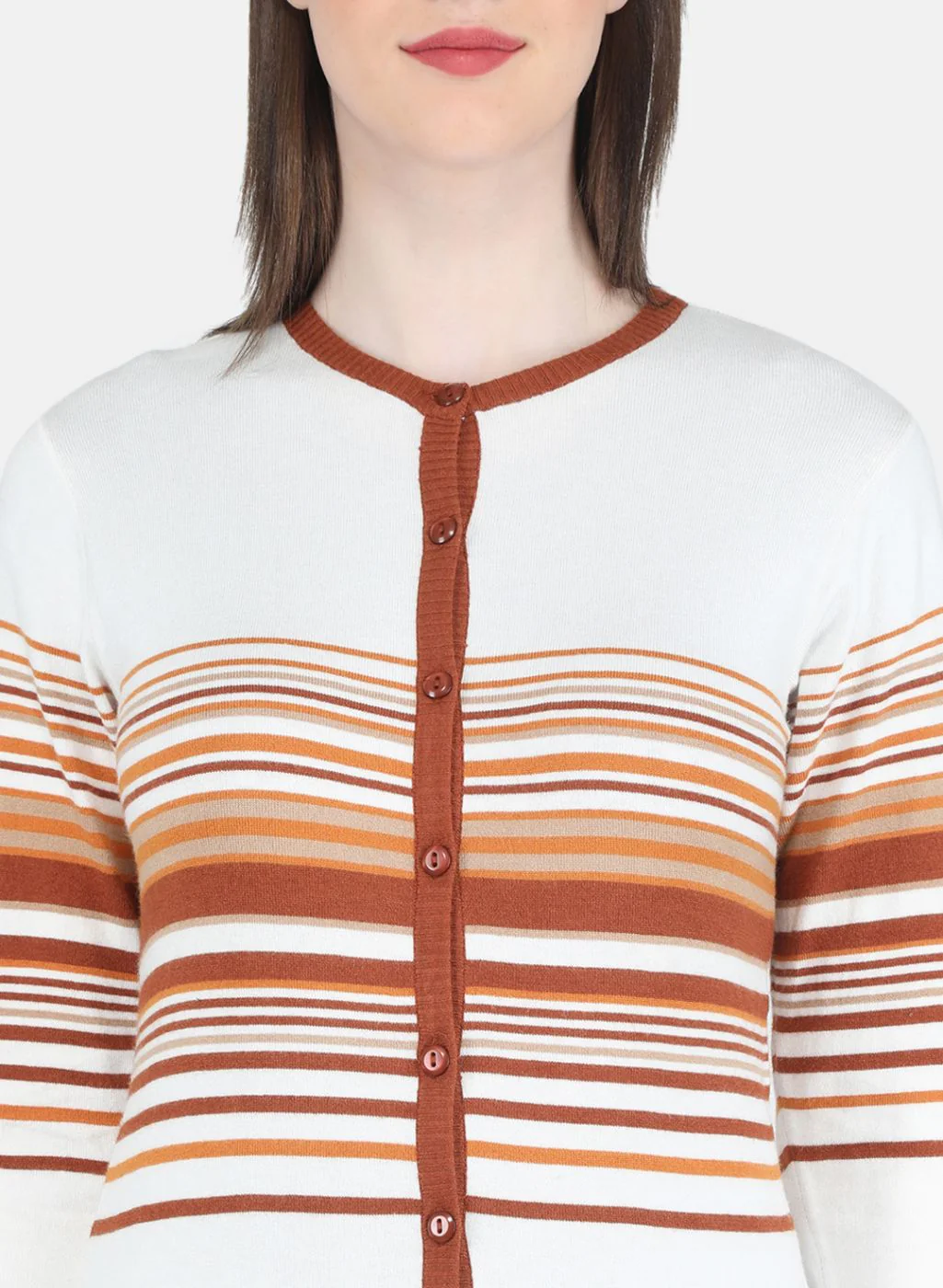 Women White Stripe Cardigan - Image 5