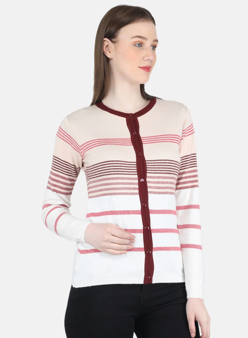 Women White Stripe Cardigan - Image 6