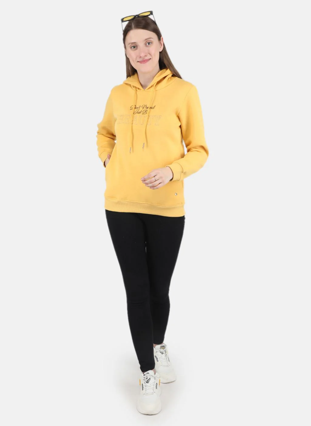 Women Yellow Embroidered Sweatshirt - Image 4