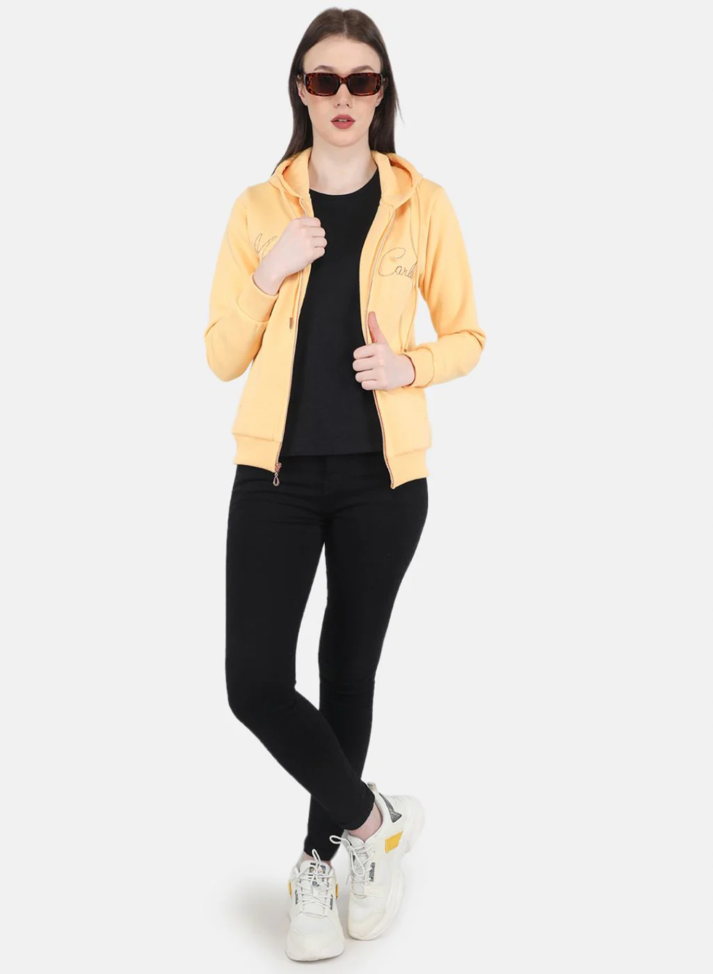 Women Yellow Embroidered Sweatshirt - Image 4