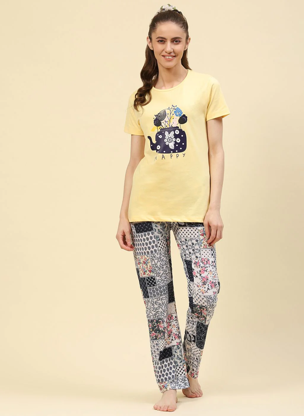 Women Yellow Printed Lower Set