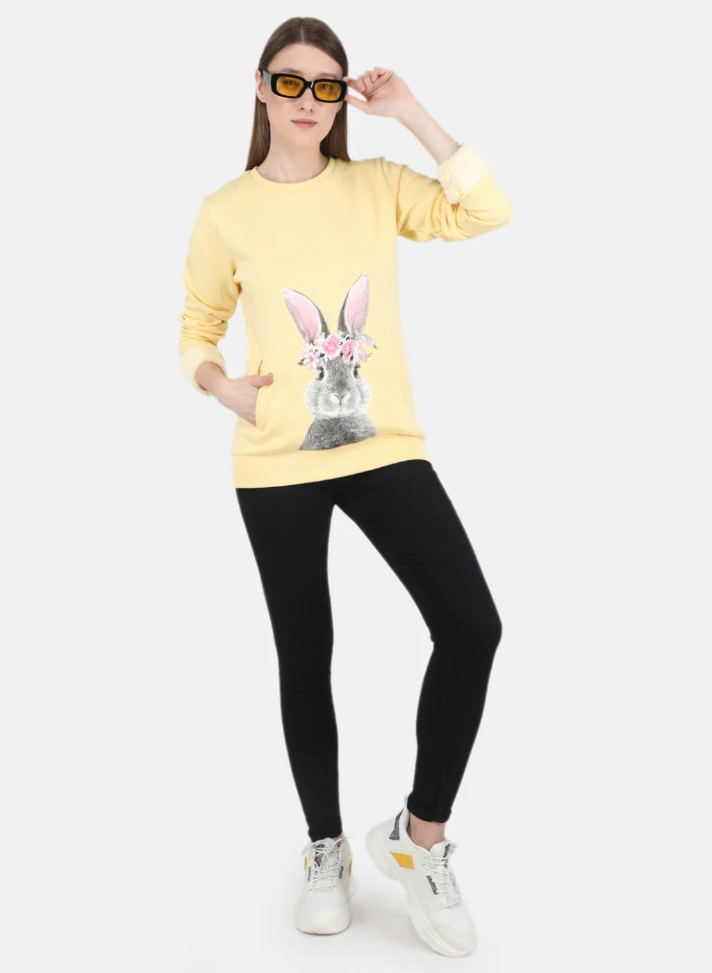 Women Yellow Printed Sweatshirt - Image 4