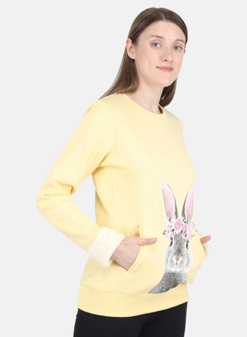 Women Yellow Printed Sweatshirt - Image 6