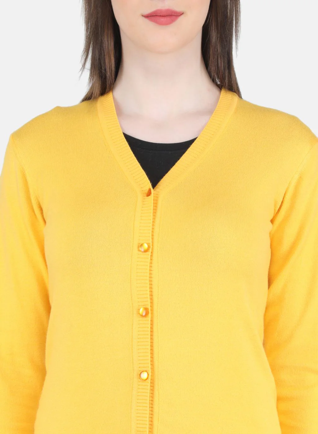 Women Yellow Self Design Cardigan - Image 5