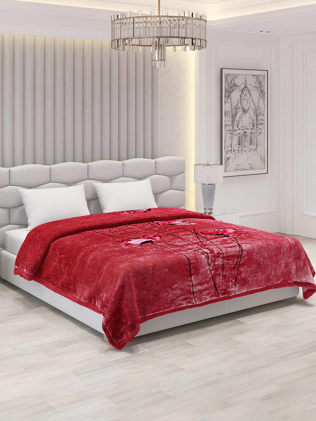 Printed Double Bed Blanket for Mild Winter -1 Ply