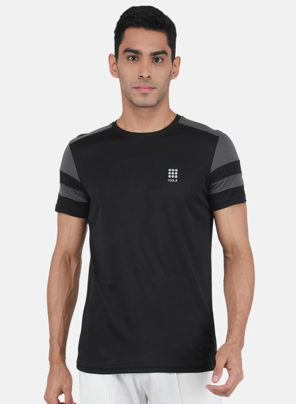 Rock.it Men Black Self Design T-Shirt