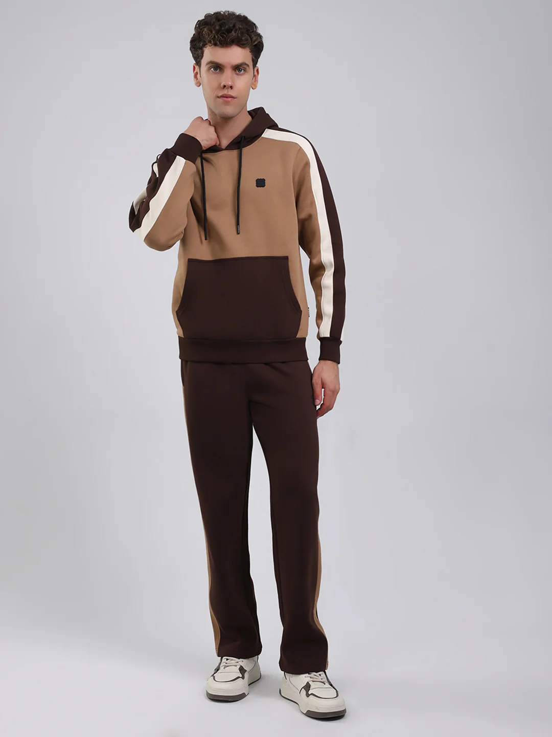 Rock.it Men Brown Solid Round Neck Full Sleeve Winter Tracksuit