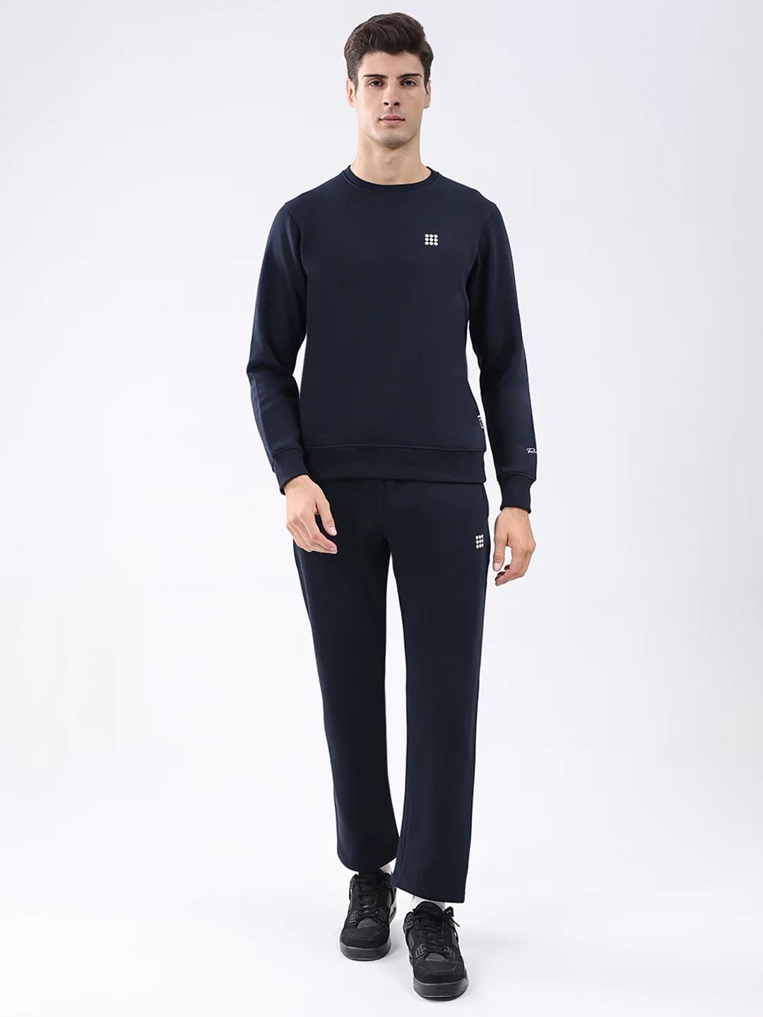 Rock.it Men Navy Blue Solid Round Neck Full Sleeve Winter Tracksuit