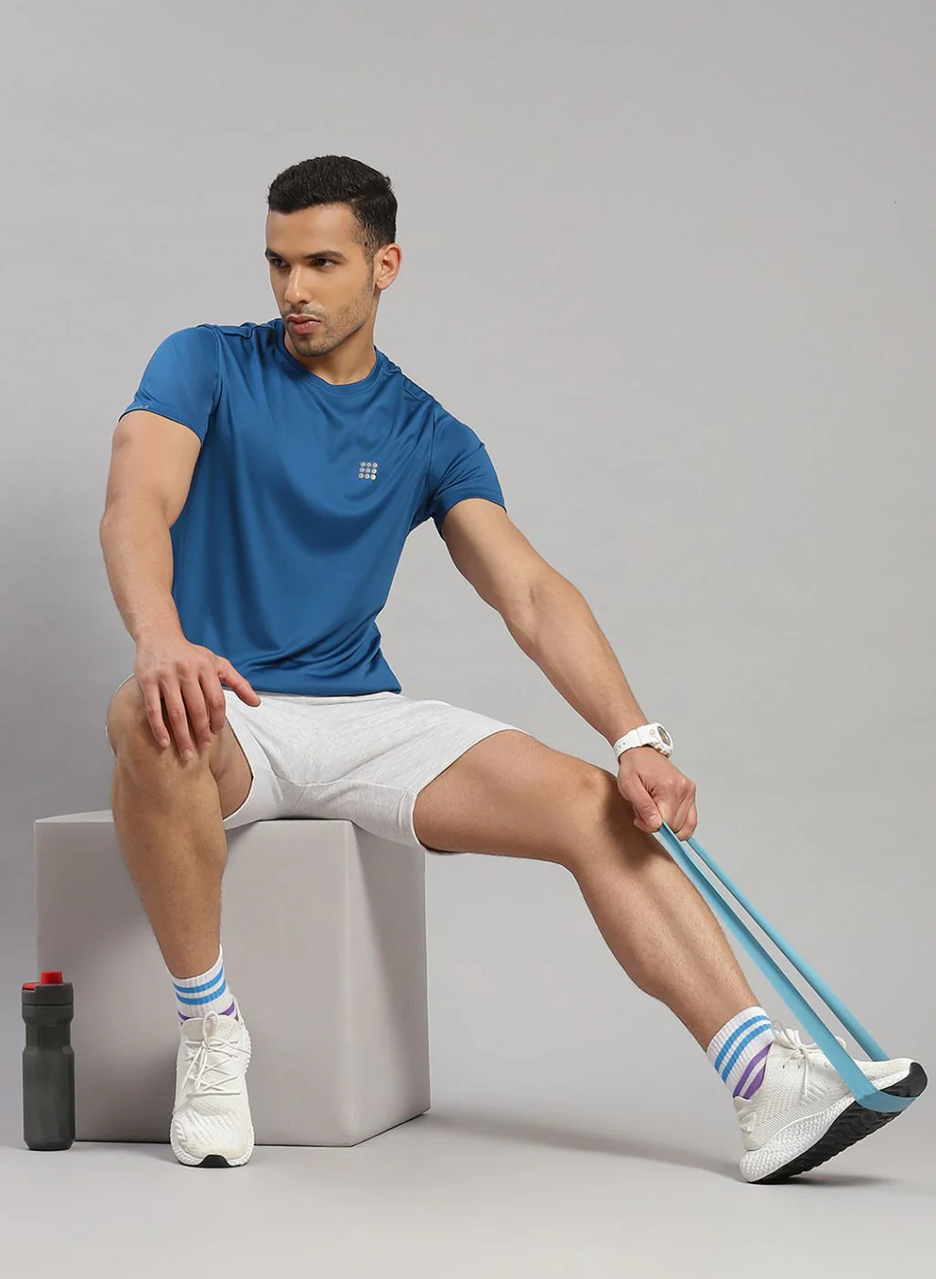 Rock.it Men Teal Blue Solid T-Shirt