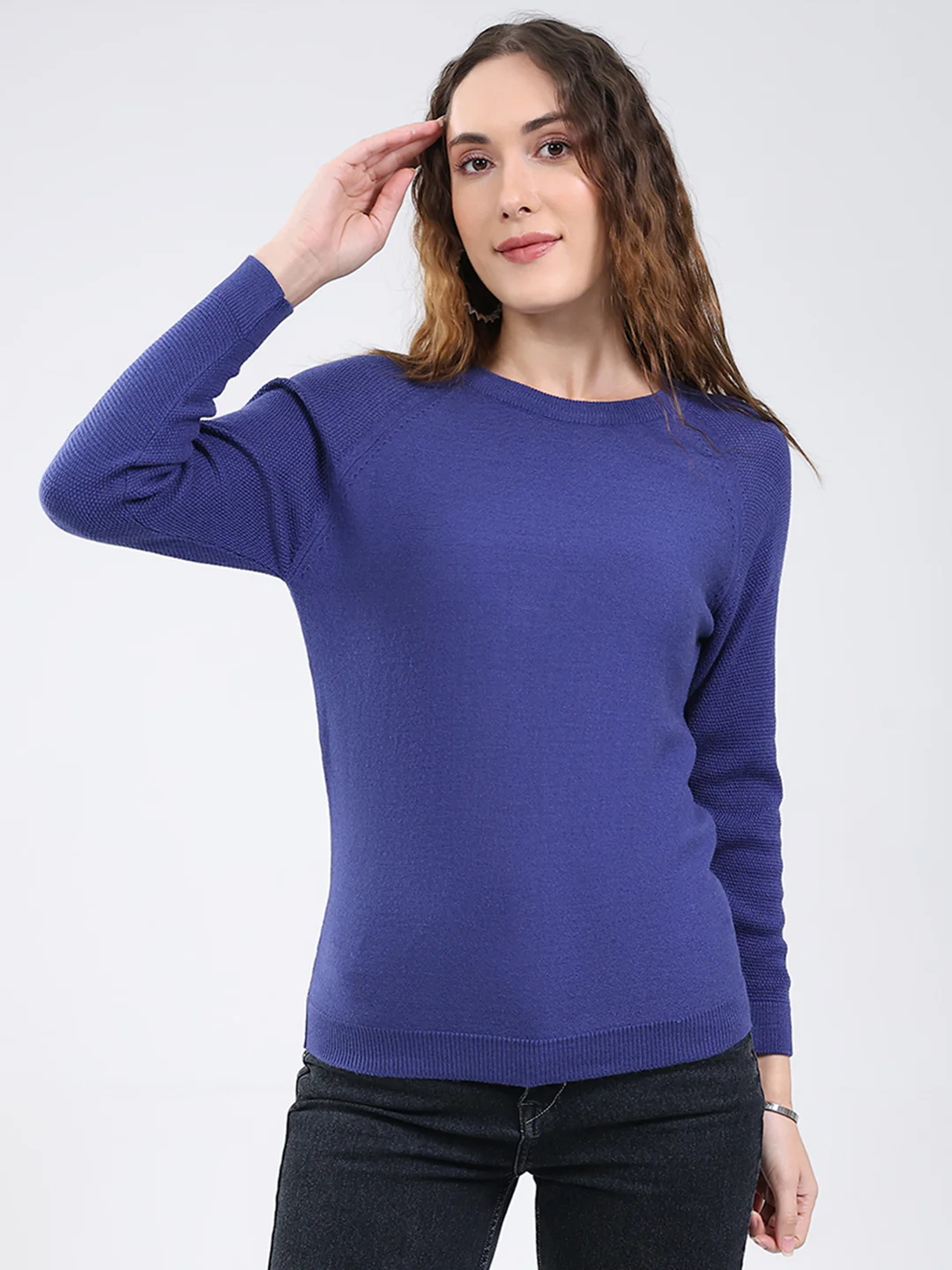 Rock.it Women Blue Solid Round Neck Full Sleeve Pullover
