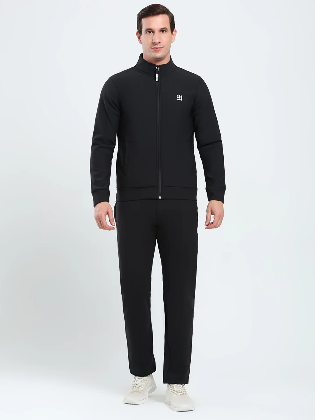 Rock.it Men Black Solid Mock Neck Full Sleeve Winter Tracksuit