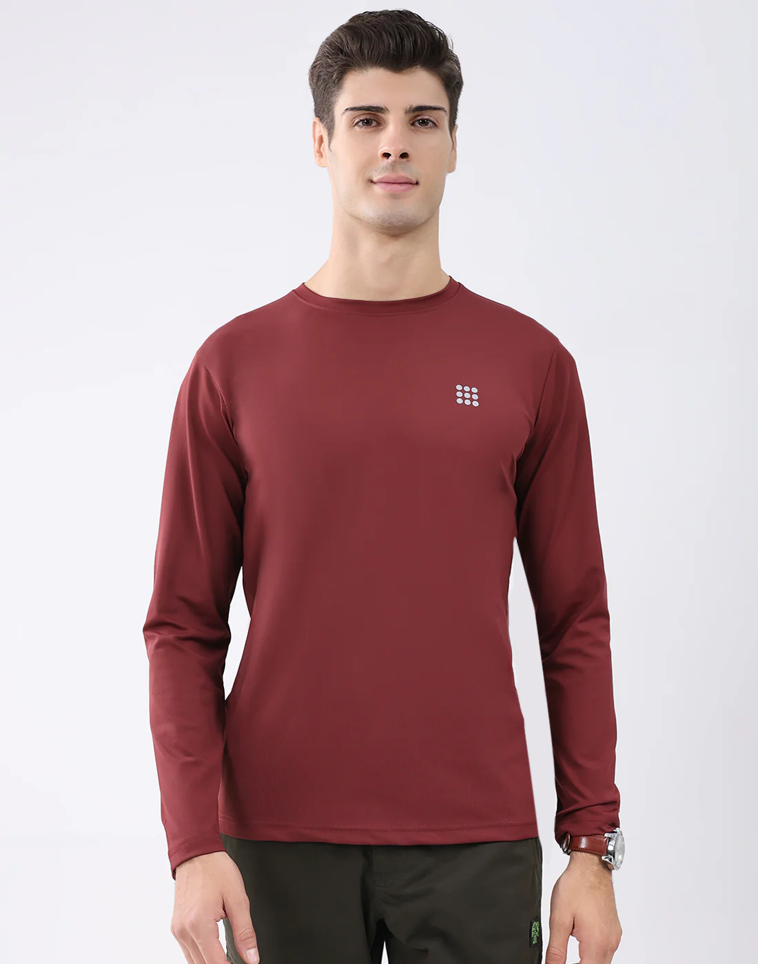 Rock.it Men Maroon Solid Round Neck Full Sleeve T-Shirt