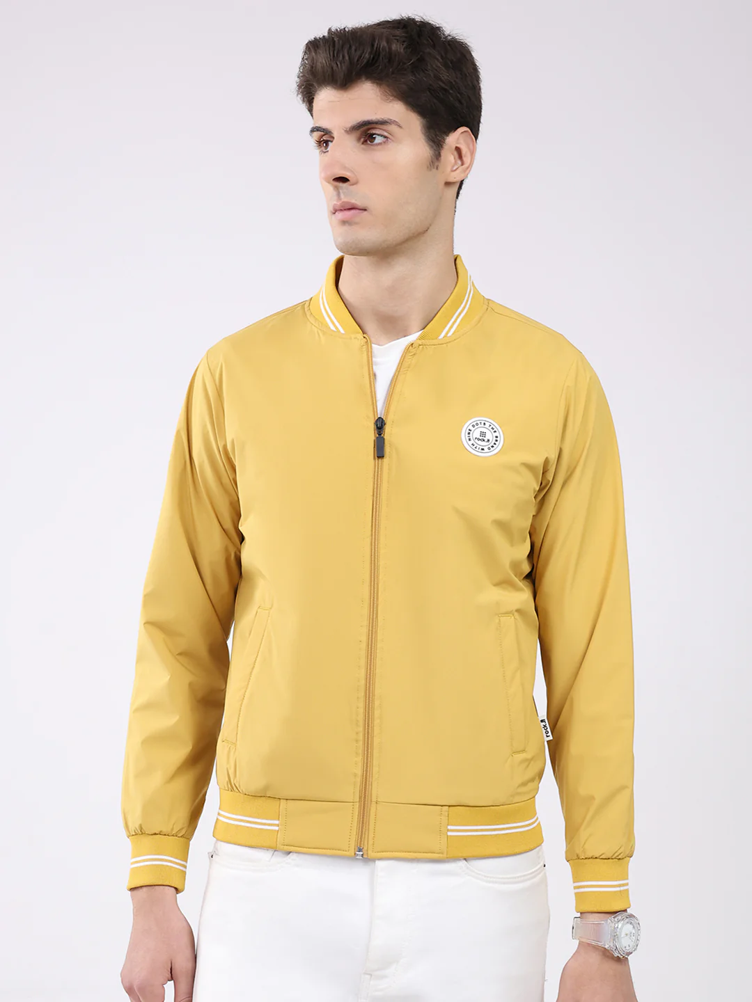 Rock.it Men Mustard Solid Band Neck Full Sleeve Jacket