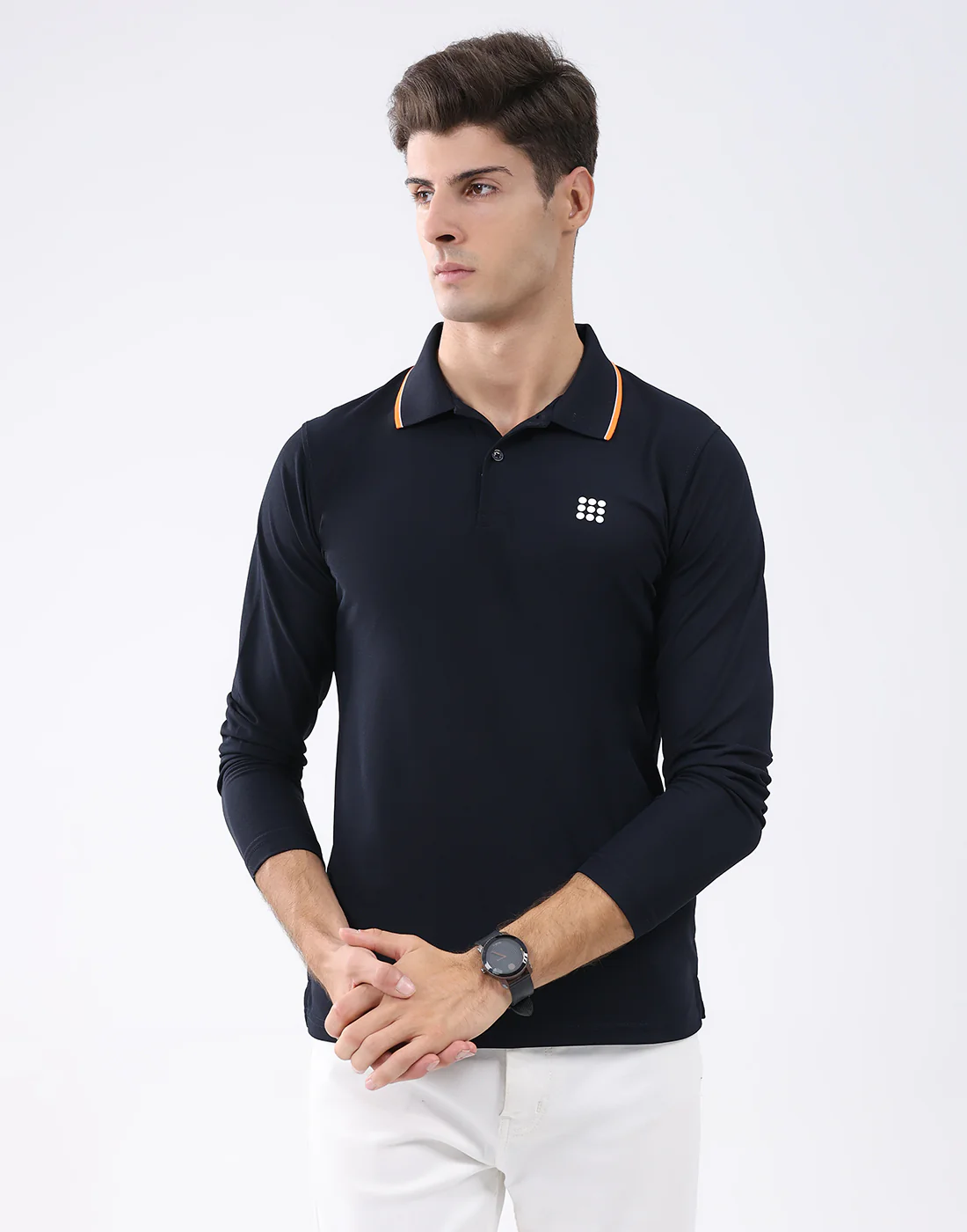 Rock.it Men Navy Blue Solid Collar Full Sleeve T-Shirt