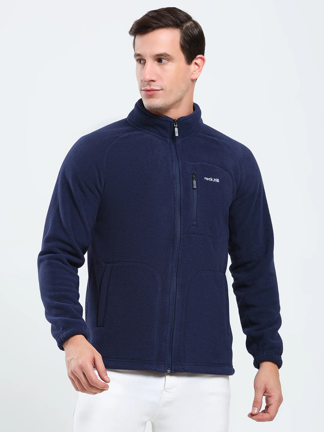 Rock.it Men Navy Blue Solid Mock Neck Full Sleeve Sweatshirt