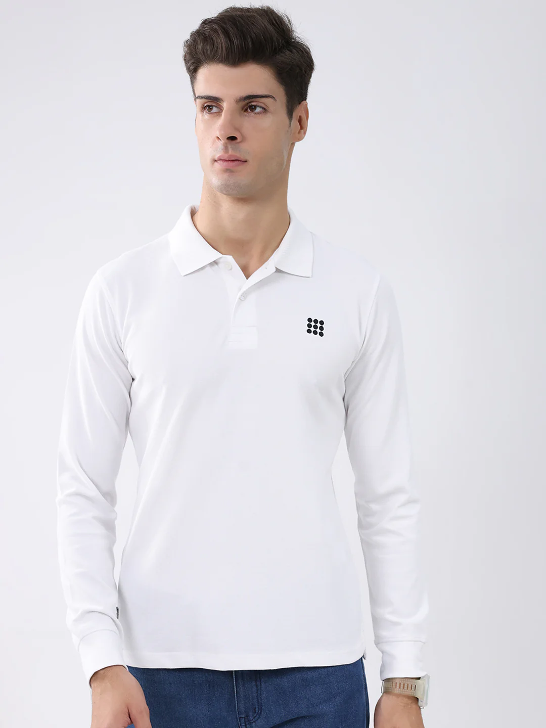 Rock.it Men White Solid Collar Full Sleeve Winter T-Shirt
