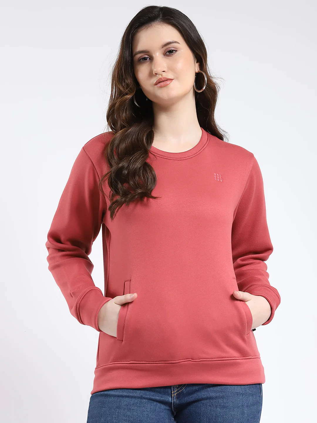 Rock.it Women Orange Solid Round Neck Full Sleeve Sweatshirt