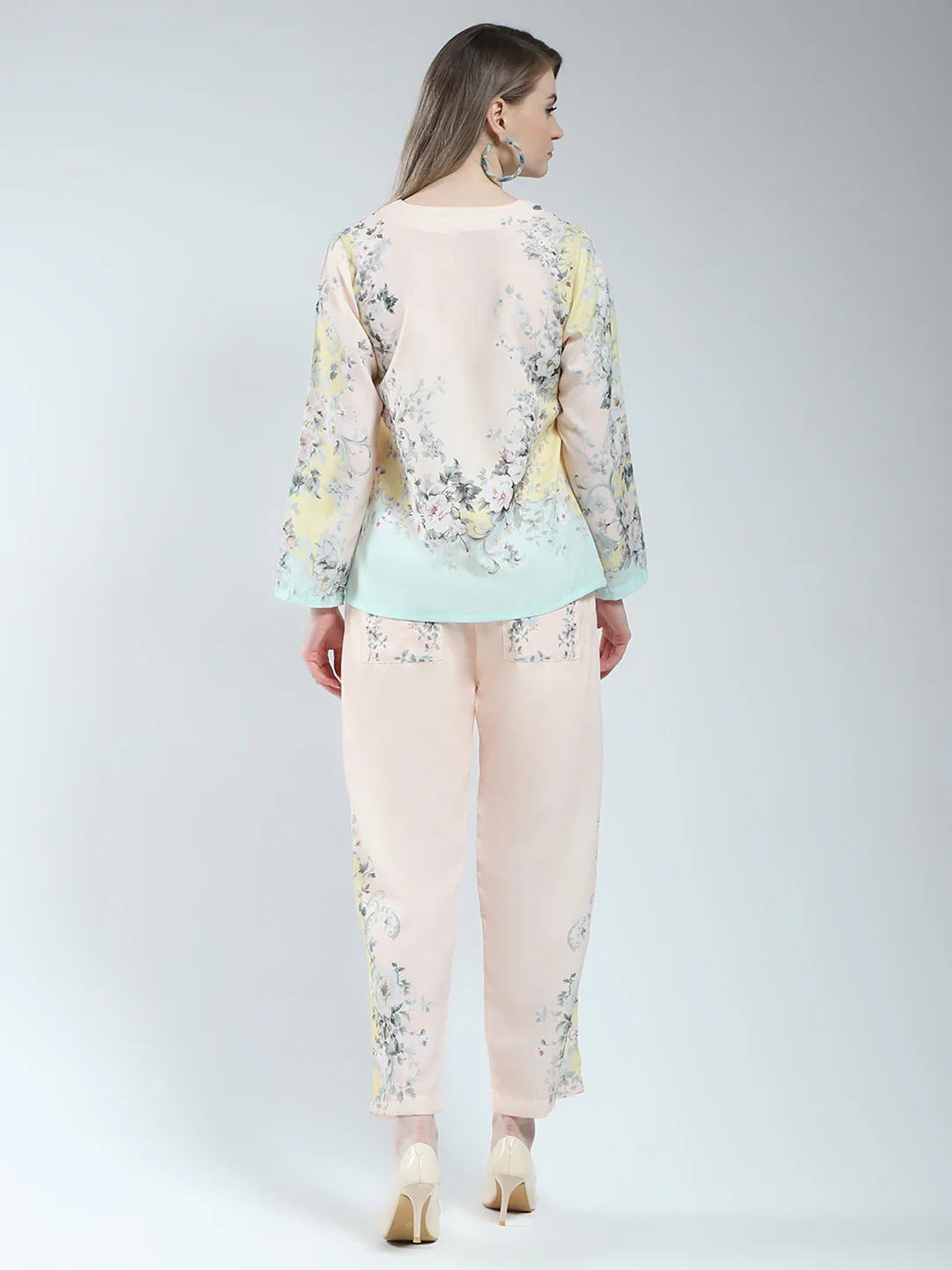 Women Beige Printed Round Neck Full Sleeve Cords Set - Image 5
