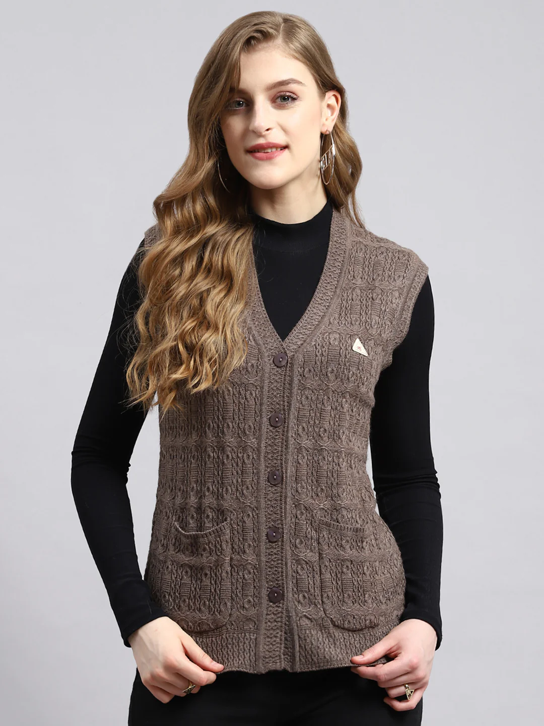 Women Beige Self Cardigan