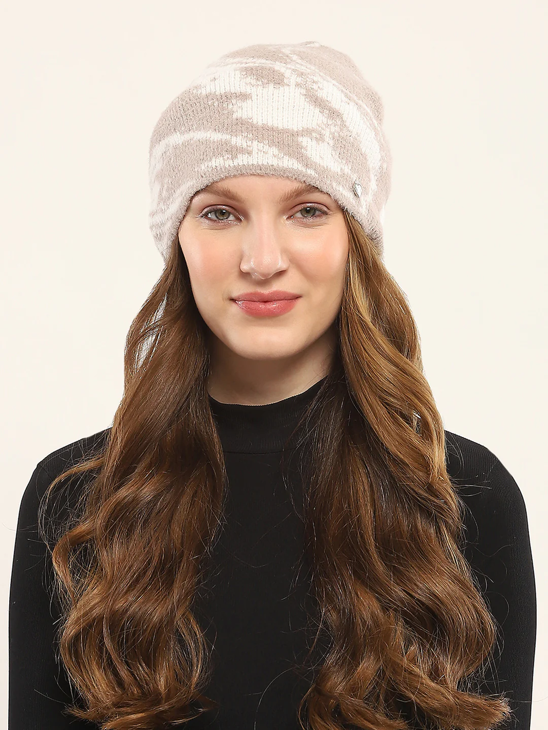Women Beige Self Design Cap