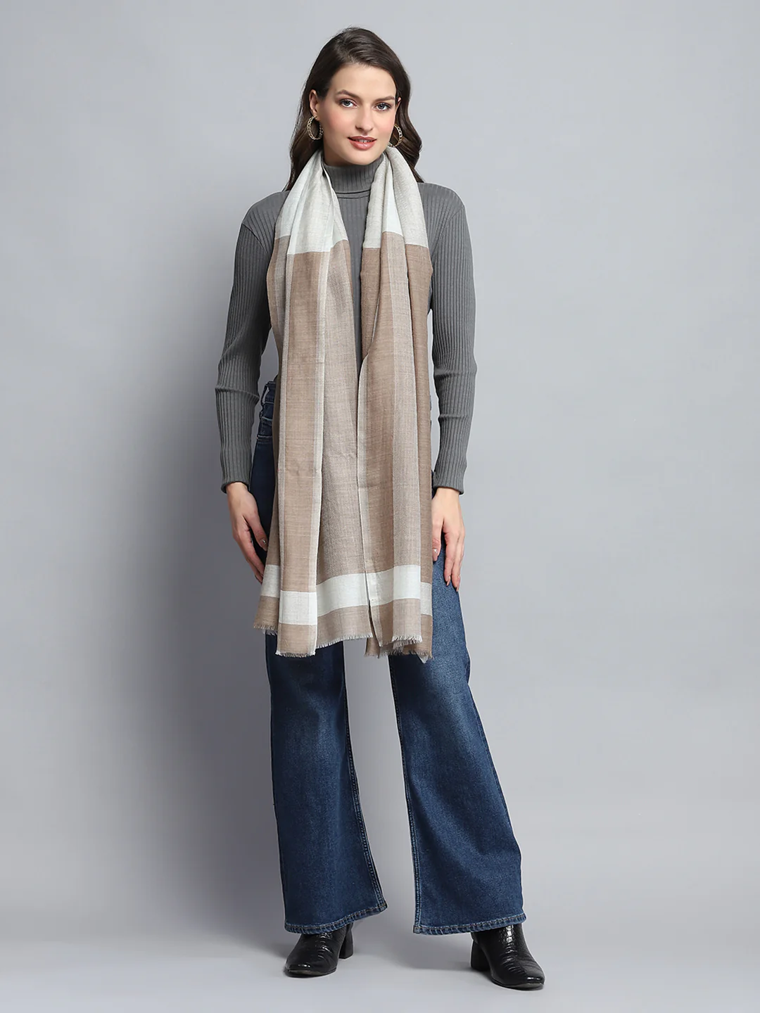 Women Beige Self Design Stole