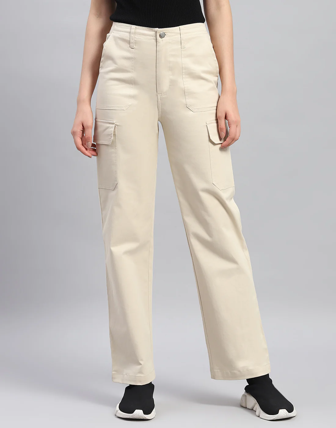 Rock.it Women Beige Solid Straight Fit Cargo