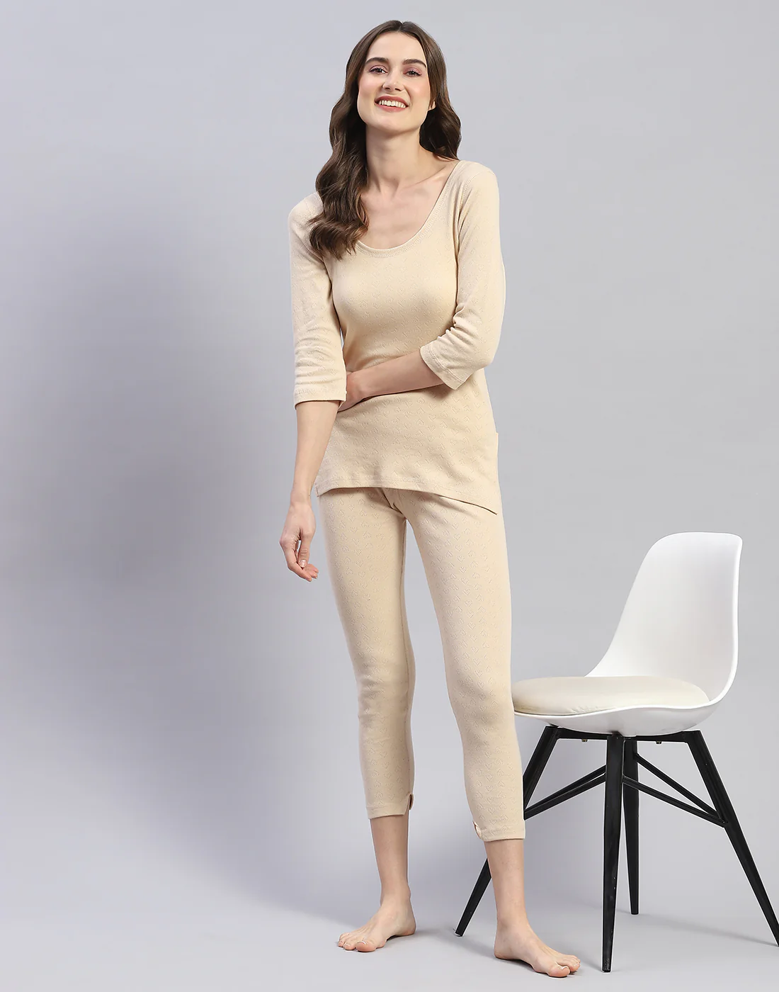 Women Beige Solid Thermal Lower