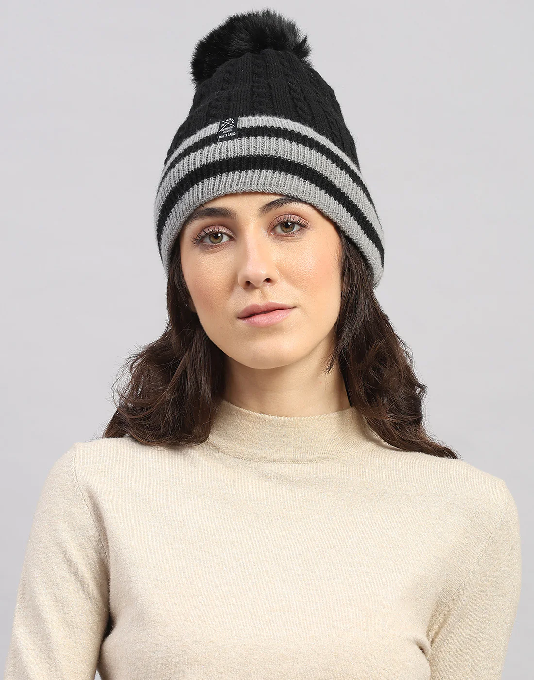 Women Black Printed Blend Wool Cap