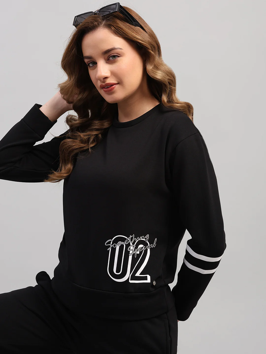 Women Black Printed Round Neck Full Sleeve Cords Set - Image 6
