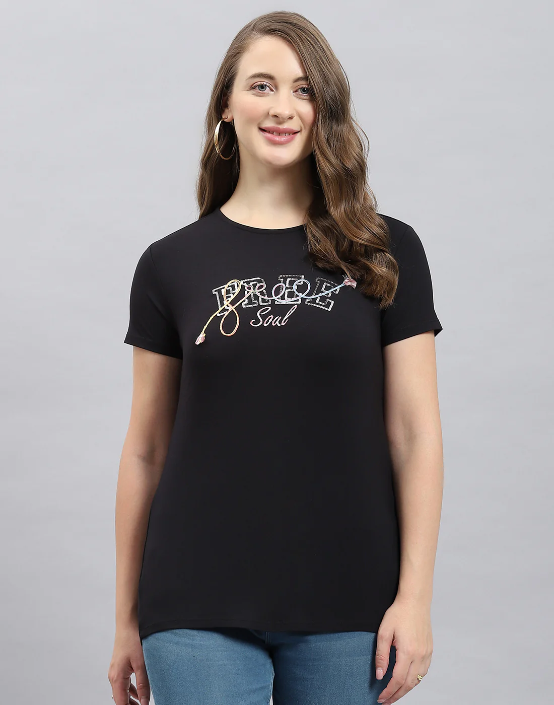 Women Black Solid Round Neck Half Sleeve Top - Image 2