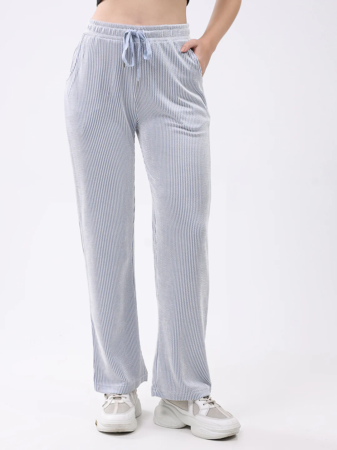 Women Blue Self Design Regular Fit Winte Lower